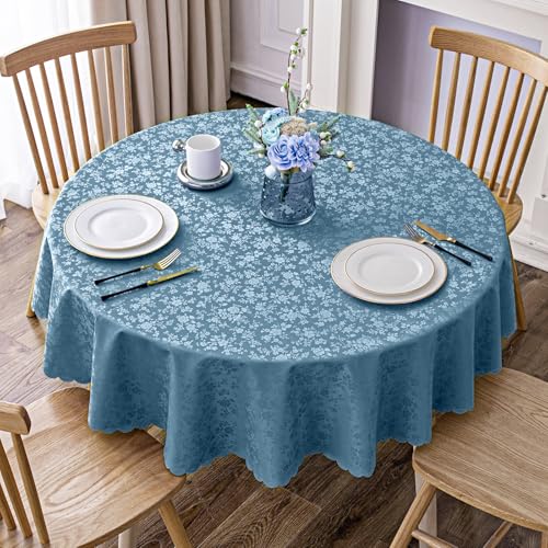 Image of Smiry Round Table Cloth, Waterproof Heavy Duty Vinyl Tablecloths, Wipeable Washable Table Cover for Kitchen and Dining Room (Stone Blue, 60 inch Round)