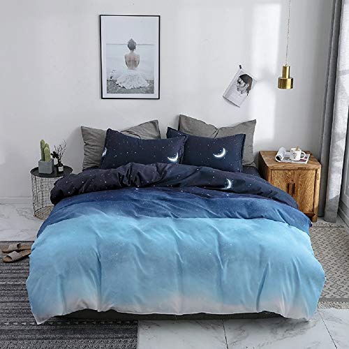 Space Duvet Cover Queen, Microfiber 3 Pieces Galaxy Queen Bedding Set, Duvet Cover Ombre Blue Galaxy Queen, 1 Duvet Cover +2 Pillowcases, With Zipper Closure, Durable, Easy Care (No Comforter) #TOP8