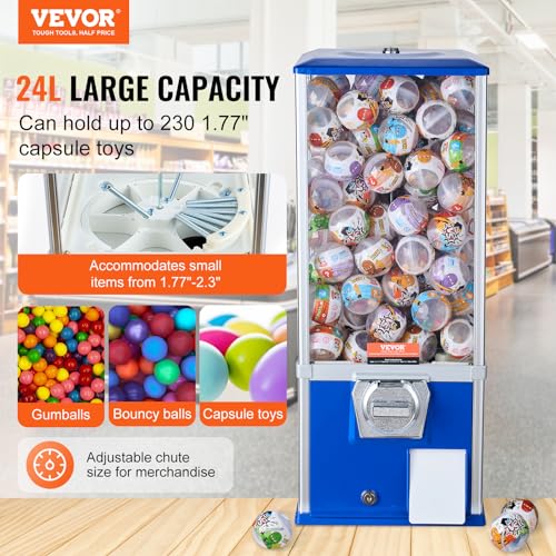 Image of VEVOR Gumball Machine for Kids, 25 inch Height Home Vending Machine, PS Bouncy Balls Dispenser, Hold 230 Capsule Toys, Rectangle Bubble Gum Machine for Game Stores, Coin Operated Gumball Bank, Blue