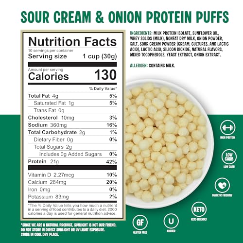 Twin Peaks Protein Puffs - (Sour Cream & Onion), Keto Friendly, Low Carb Snack (300g, 21g Protein, 2g Net Carbs, High Protein, Healthy Crunchy Snack) - Thumbnail 7