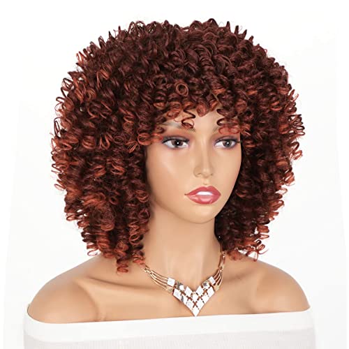 Colorfulpanda Curly Afro wigs for Black Women Ombre Auburn Short Bob Hair Kinky Culry Natural Synthetic Wig with Fringe for Cosplay Party Daily Wear Mixed Color Copper Red - Image 3