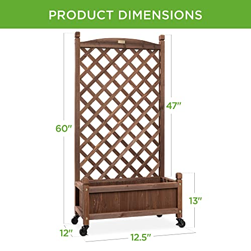 Best Choice Products 60In Wood Planter Box & Diamond Lattice Trellis, Mobile Outdoor Raised Garden Bed For Climbing Plants W/Drainage Holes, Optional Wheels - Walnut #TOP6