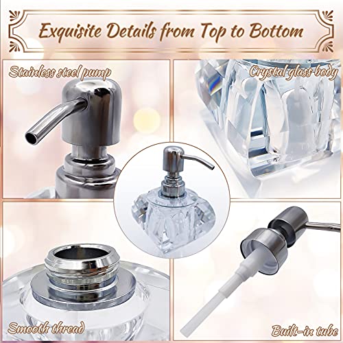 QTQZDD Crystal Glass Soap Dispenser for Bathroom, Modern Decorative Hand Soap Dispenser with Rust Proof Stainless Steel Pump, Lotion Dispenser for Kitchen Hotel Club Ornaments-Clear Glass