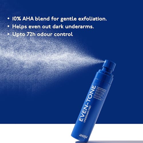 Image of Asaya Even Tone Mist for Dark Underarms | 7% Glycolic Acid Spray with 3% Lactic Acid & MelaMe Complex | Helps fade dark underarm patches | Brightens Skin & Exfoliates | Controls Odour & Fades Darkness | Aluminium & Alcohol Free | For Women & Men - (Pack of 2, 100 ml Each)