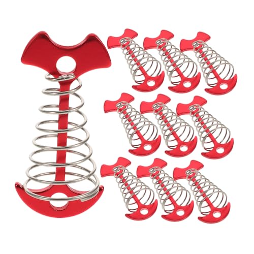 ifundom 10pcs Fish Bone Tent Stakes with Spring Buckles Windproof Camping Deck Anchors for Secure Tent Setup Wooden Decks Lightweight Durable Easy Installation for Outdoor Enthusiasts
