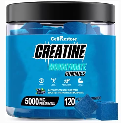 CellRestore Creatine Monohydrate Gummies for Men & Women-5g of Creatine Monohydrate per Serving- Help Increase Strength and Build Muscle,Sugar Free,Vegan,Blueberry Flavor, 120 Count