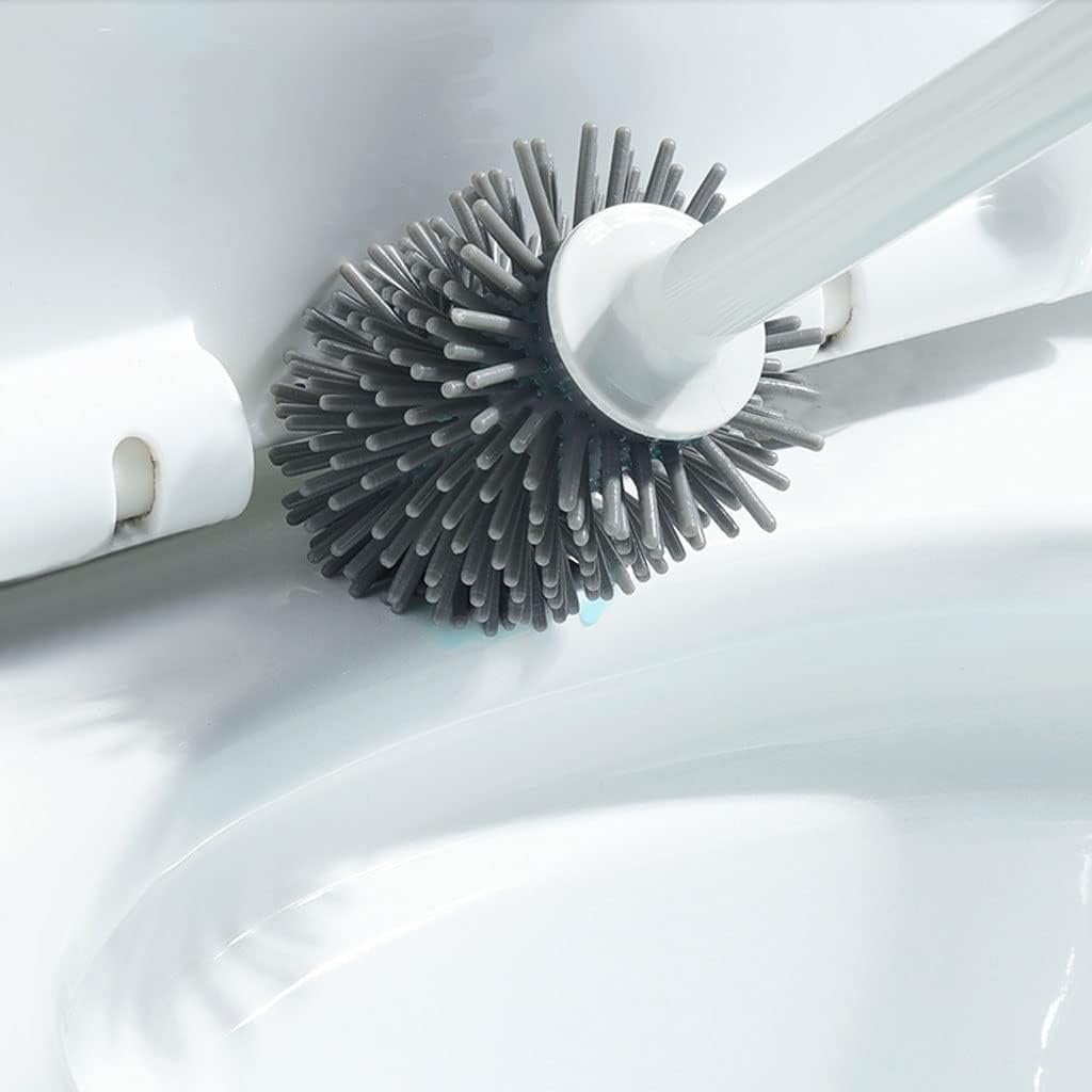 Toilet Brush Press Drip Toilet Brush Silicone Set and Holder Compact Freestanding Long Handle Brush-Deep Cleaning Brushs Holder Set
