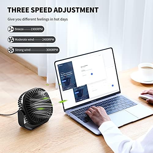 SMARTDEVIL Desk Fan,USB Desk Fan,Noiseless USB Fan,3 Speed Portable Desk Desktop Table Fan with Pasteable Hook, Dual 360° Adjustment Mini Fan,Strong Wind,Quiet Operation,for Home Office Travel(Black)