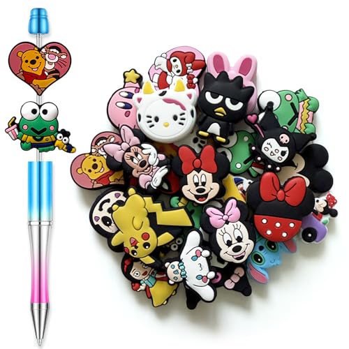 Euphaglaia 25Pcs Cute Cartoon Silicone Beads for DIY Jewelry Anime Decorative Focal Beads for Necklaces Bracelets Keychains Pen Making & Craft Projects