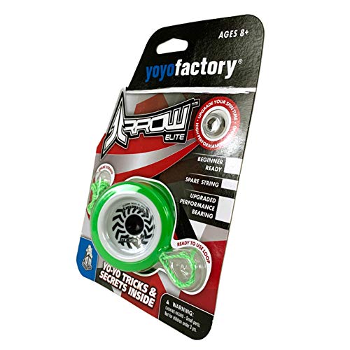 YoyoFactory Arrow Elite Beginner Yoyo Toy - Comes with Extra String & Pre Tied Finger Loop - Includes Bearings for Beginners to High Performance - Boys or Girls Ages 8+ Rayon Green