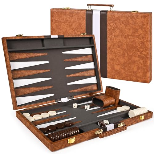 ropoda Backgammon Board Game Set (18 Inches) for Adults and Kids,Classic Board Strategy Game,Portable and Travel Backgammon Set with Premium Leather Case,Best Strategy & Tip Guid