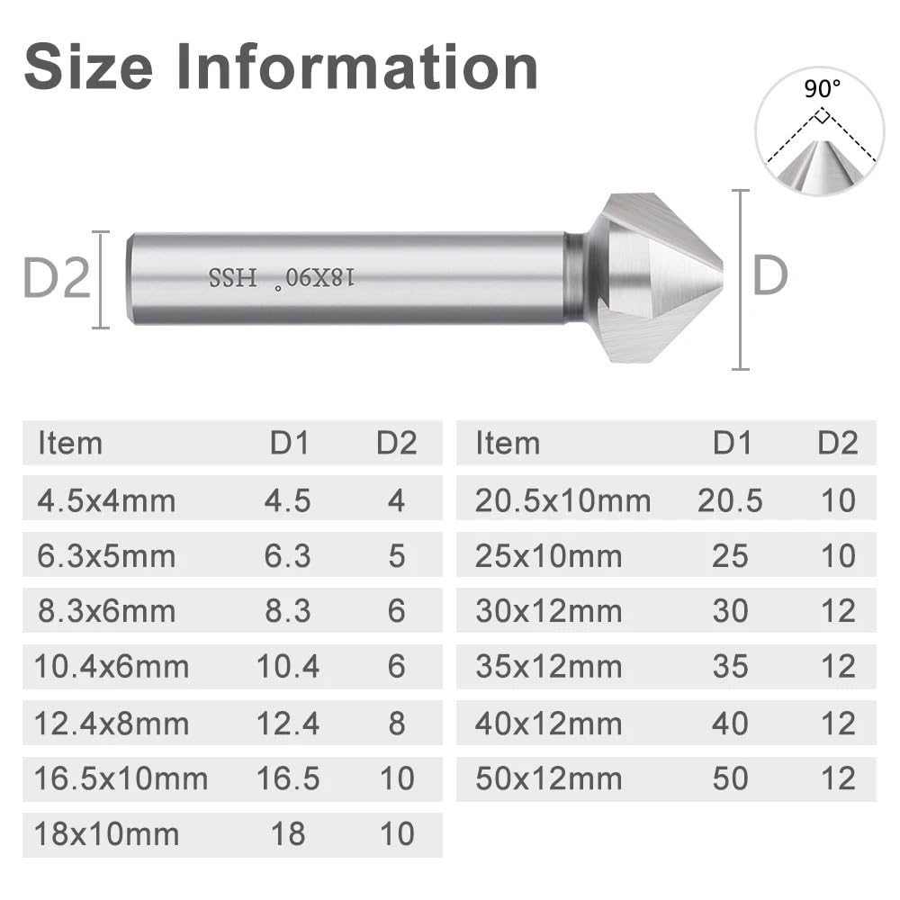 1 szt. 90-stopniowy frez fazujący HSS, 3-ostrzowy wiertło stożkowe, 4,5-50 mm, narzędzie do wiercenia otworów w metalu ze stali szybkotnącej(Sliver,35.0mm)