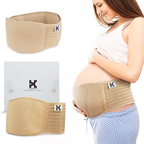 KAMTUM Belly Support for Pregnancy - Maternity Support Belt with Smooth Borders and Silicone Strips to Hold in Place - Pregnancy Belt for Belly Support and Back Pain - One Size Premium Maternity Belt