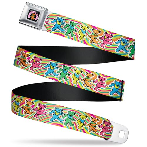 Grateful Dead Belt, Seatbelt Buckle Belt, Grateful Dead Dancing Bears Swirl Multi Color, Youth 20 to 36 Inches