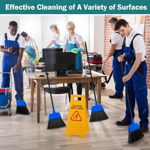 8 Pcs Outdoor Broom for Floor Cleaning 54 Inch Commercial Heavy Duty Broom Long Handle Kitchen Household Angle Brooms for Sweeper Sweeping Indoor Dust Hair Cleaner Corn Shop(Blue)