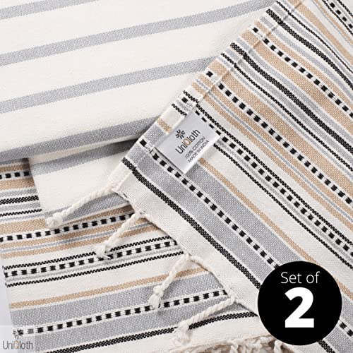 Uniqloth Set Of 2 Cotton 40X72 Peshtemal Turkish Beach Towels Extra Large - Travel Gym Pool Spa Blanket Beach Bath Towels - Ultra Soft Quick Dry Absorbent Fouta Hammam Peshtemal Towels Grey #TOP1