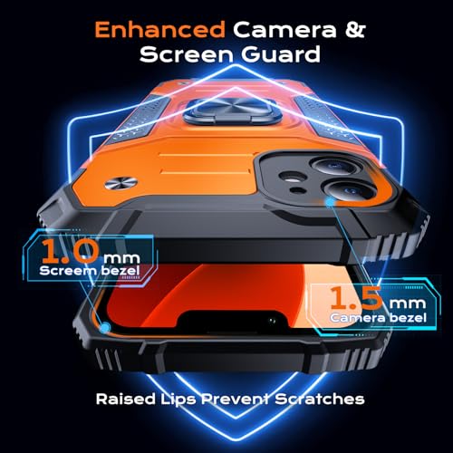 Image of Anqrp Heavy Duty Case for iPhone 11 Case with Enhanced Ring Holder Grip Stand, Military Grade Shockproof Rugged Drop Protective Silicone Hard Slim iPhone 11 Phone Case Cover,Orange