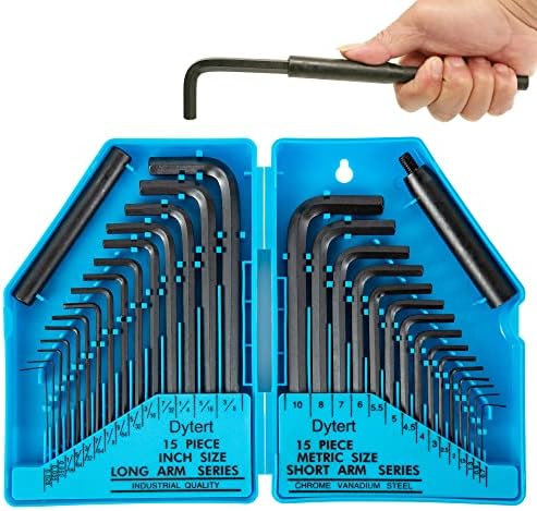 Dytert 31-Piece Hex Key Set - Allen Wrench Set, SAE and Metric Allen Keys, MM(0.7mm-10mm) SAE(0.028"-3/8), Heat-Treated Steel, Torque Handle