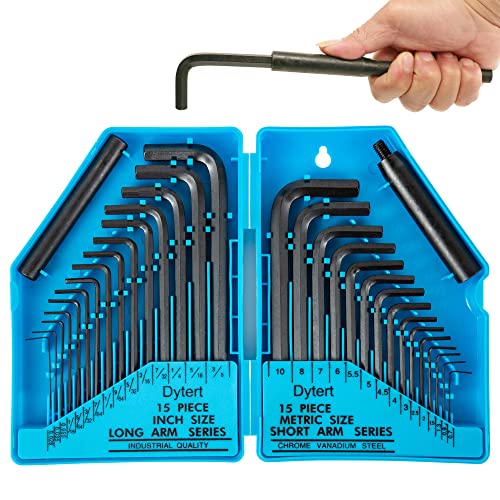 Dytert 31-Piece Hex Key Set - Allen Wrench Set, Sae And Metric Allen Keys, Mm(0.7Mm-10Mm) Sae(0.028"-3/8), Heat-Treated Steel, Torque Handle #TOP2
