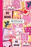  Notebook, love stamps: Composition book with valentine theme design on the cover, college ruled lines with a field.