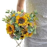 Flores artificiales de girasol, ramo de boda, decoración de girasoles artificiales, hechos a mano, ramos de flores para boda y hogar