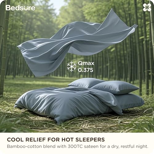 Image of Bedsure Cooling Duvet Cover King Size, Cotton & Viscose Derived from Bamboo Duvet Cover Set, PureWoven Ultra-Soft, Breathable & Lightweight Home Bedding for All Seasons (Dusty Blue,104 inchx90 inch)