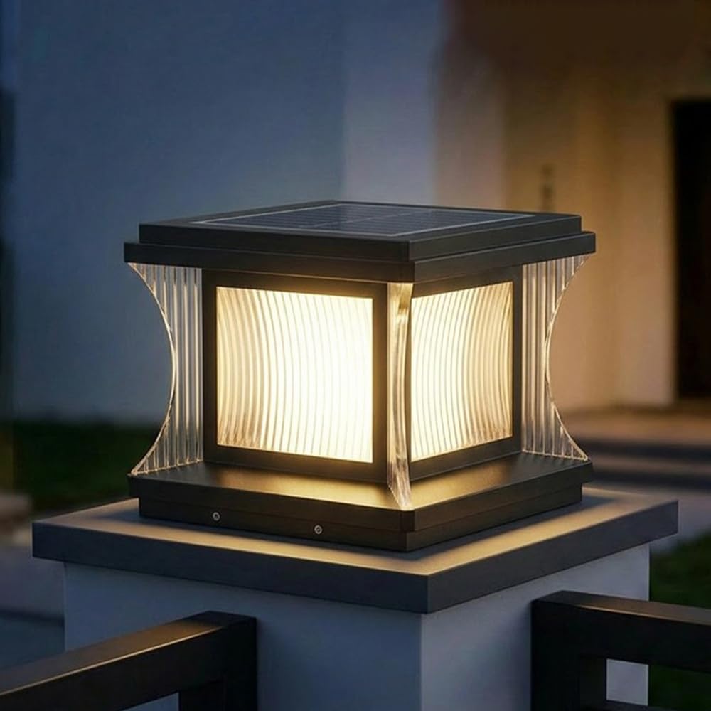 Solar Post Lights For Outdoor Waterproof Post Lantern With Remote, Aluminum Pillar Lamp Modern Solar Powered LED Column Lights Fence Deck Lanterns Gate Bollard Lighting For Yard Garden Pillar Pathway