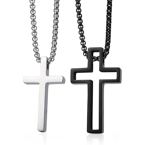 Wolentty Couple Cross Necklace Stainless Steel Religious Matching Necklaces for Men Women Gift