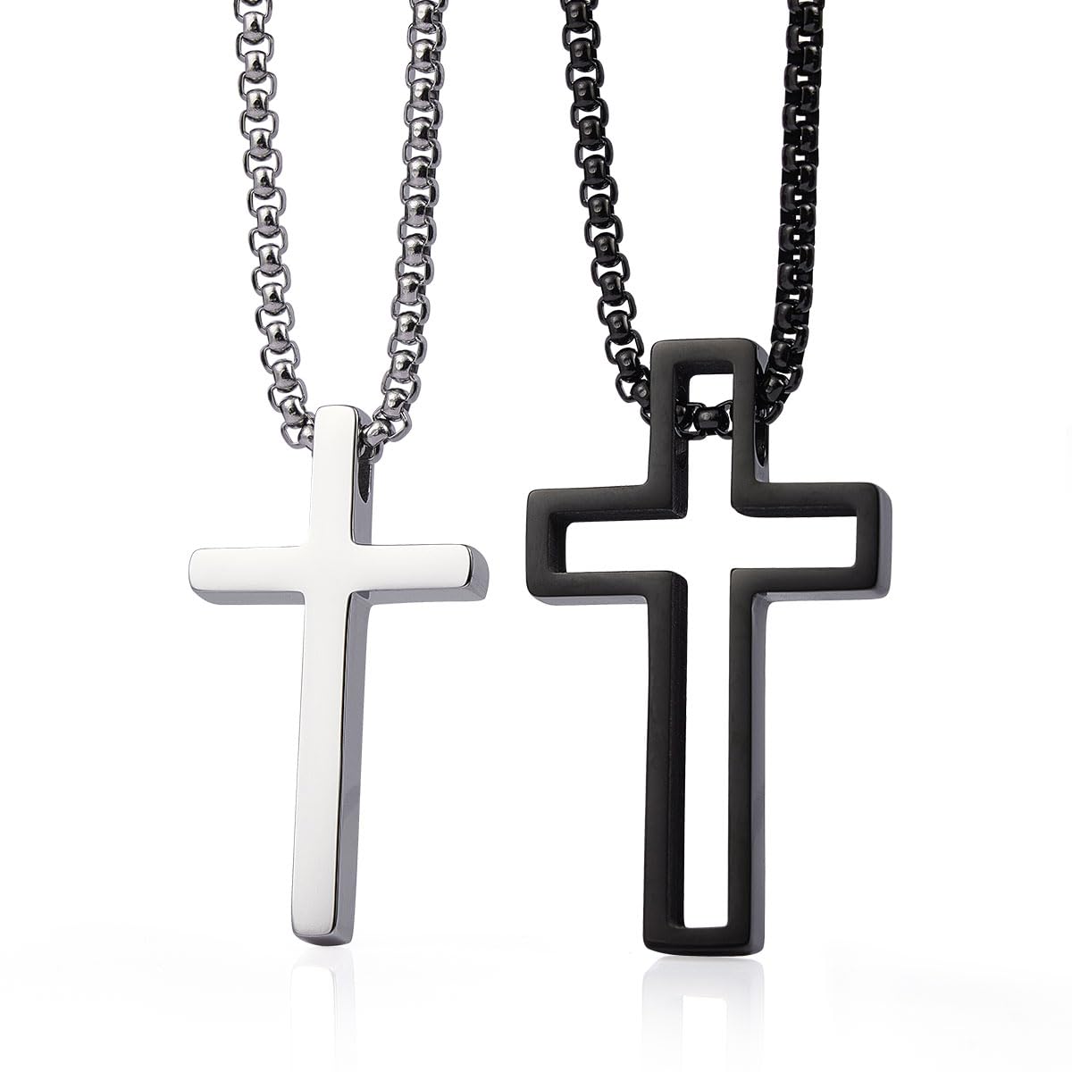Wolentty Couple Cross Necklace Stainless Steel Religious Matching Necklaces for Valentines Gift