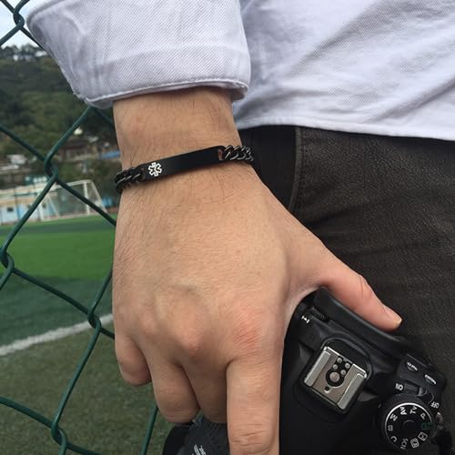 XUANPAI Medical Alert ID Bracelet When 4pcs Couple Necklace Bracelet Set, in The Trash Engraved ID Bracelets for Men or Women,2 Pcs - Image 6