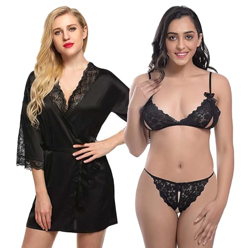 Image of Love Maker Soft Spandex Net Women Babydoll Honeymoon Nightwears Combo Small to 3XL