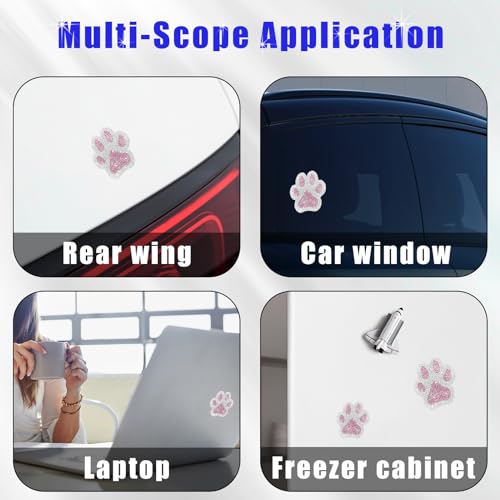 Image of Augeny 2PCS Crystal Car Decoration Stickers, Bling Rhinestone Dog Paw Print Sticker Decals, Waterproof Auto Dog Cat Footprint Decals, Universal Vehicle Decoration for Women Girls (Pink & White)