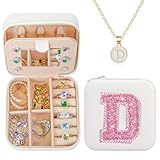 U·helper Pequeña caja organizadora de joyas para mujeres y niñas, caja de joyería con dije de inicial, estuche de joyería personalizado multifuncional, regalos de cumpleaños para hermana, amiga, mamá,