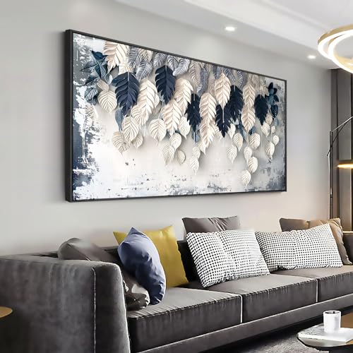 Wall Art Leaf Botanical White and Blue Modern Artwork Canvas