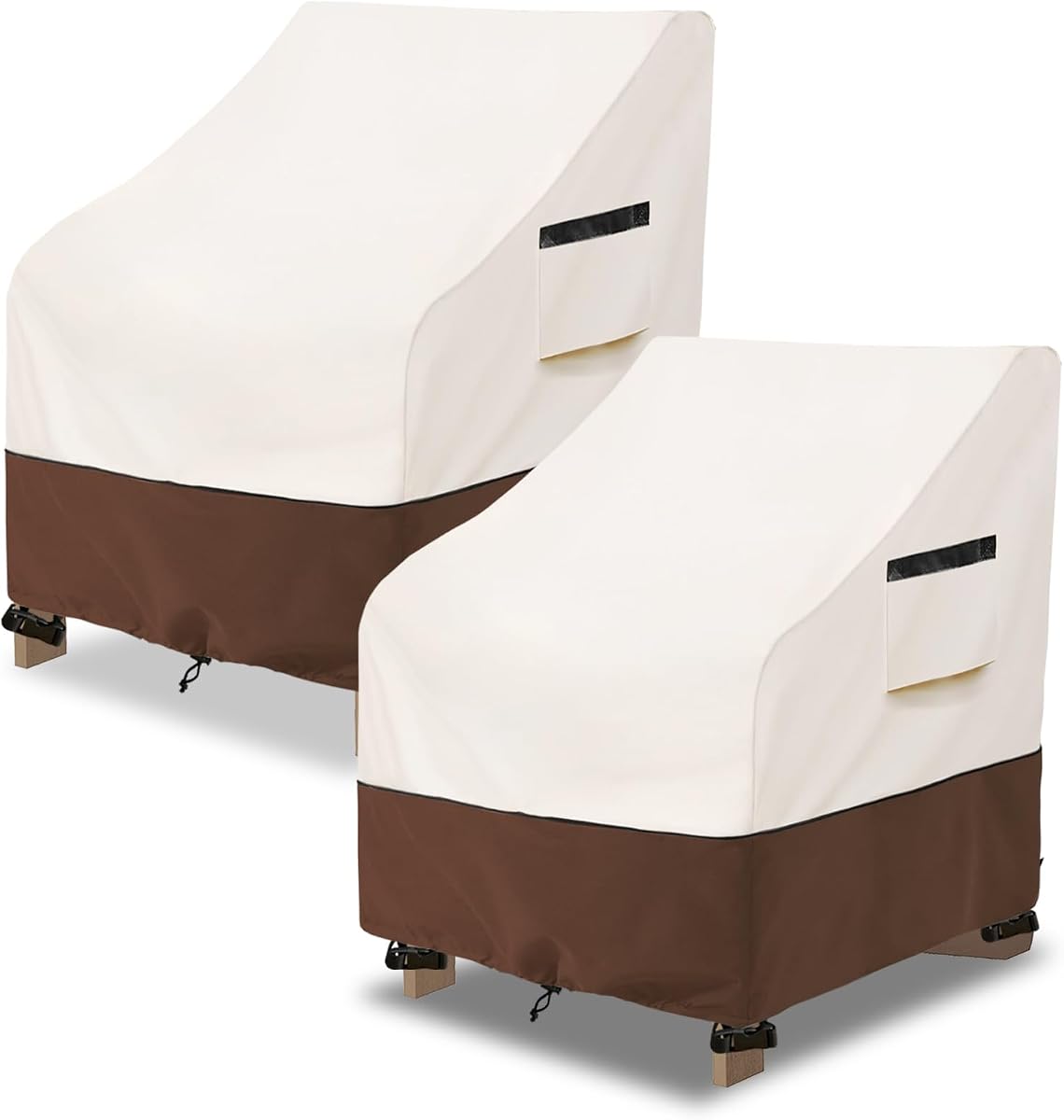 Patio Chair Covers 2 Pack - Waterproof Heavy Duty Patio Furniture Covers for Outdoor Lounge Deep Seat Chair(28 W x 30 D x 32 H inches) Beige & Brown