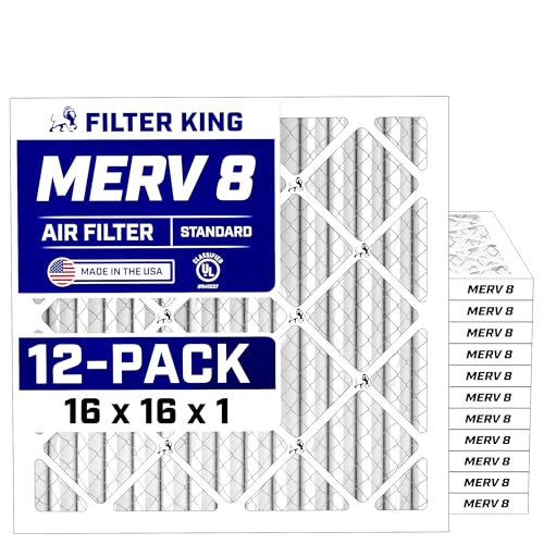 Filter King 16x16x1 Air Filter (MERV 8) (12-Pack) Dust & Allergy Control AC Furnace Filters MADE IN USA HVAC Pleated Electrostatic (Actual Size: 15.5 x 15.5 x .75)
