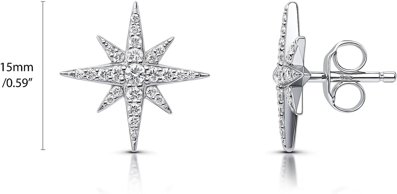 BERRICLE Sterling Silver North Star Stud Earrings for Women, Cubic Zirconia CZ