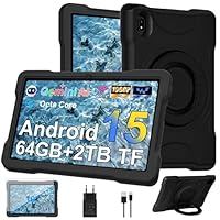 UJJ Tablet 10 Pollici Android 15 con 30GB RAM+TF 2TB, Gemini AI/Widevine L1, 1080 * 800/5MP+8MP/Bluetooth 5.0,5G WiFi,Octa-Core 2.0 Ghz,Tablet con Custodia EVA antiurto + Staffa girevole a 360°-Black