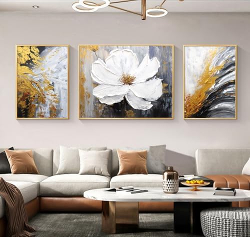 Amazon.com: 3 Pcs Hand-Painted Floral Canvas Wall Art for Living Room ...