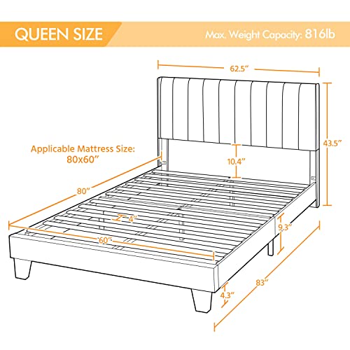 Yaheetech Upholstered Platform Bed With Wing Edge Channel Tufted Headboard, Mattress Foundation/Heavy Duty Wooden Slat Support, No Box Spring Needed, Easy Assembly, Dark Gray, Queen Size #TOP1