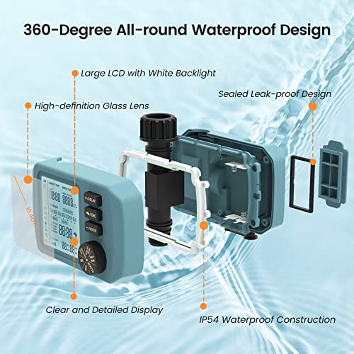 HiOazo Bewässerungscomputer, mit Wasser durchflussmesser, 3 Zeitplänen, Automatische/Manuell Bewässerungssteuerung, Regenverzögerung, Wasserdurchflussmesser, HO-WT-1