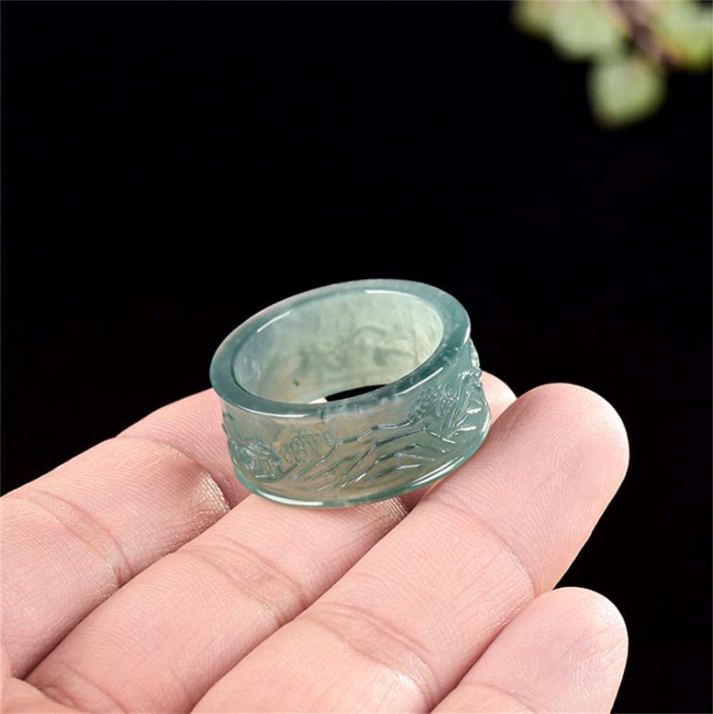 [Agst-chi] ミャンマー産 天然 翡翠 山水牌 指輪 12mm 幅広 ユニセックスリング くりぬきリング