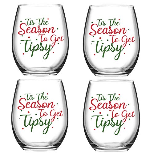 40% Off Discount Set of 4 Tis the Season to Get Tipsy Christmas Stemless Wine Glass for Funny Christmas Holiday Gifts 15 Ounce 🔥 Crazy Deals Set of 4 Tis the Season to Get Tipsy Christmas Stemless Wine Glass for Funny Christmas Holiday Gifts 15 Ounce