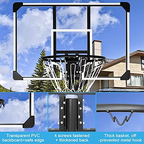 HIONRE 8.5ft Portable Height Adjustable Basketball Hoop Net Set Basketball Stand with 35.4Inch Transparent Backboard & Wheels for Youth Teenagers Outdoor/Indoor Basketball Play, Black