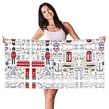 I Love London Bedrucktes übergroßes Strandtuch, leichtes Badetuch, Badetuch, Pfirsichhaut-Samt, schnell trocknende Handtücher