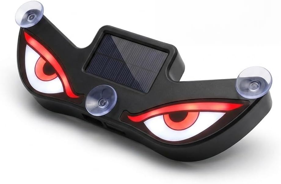 Solar Powered Devil Eyes Car Window Display, Animated Demon Eye Windshield Light, Wireless No-Drill Solar and USB Rechargeable Warning Eyes (red-White)