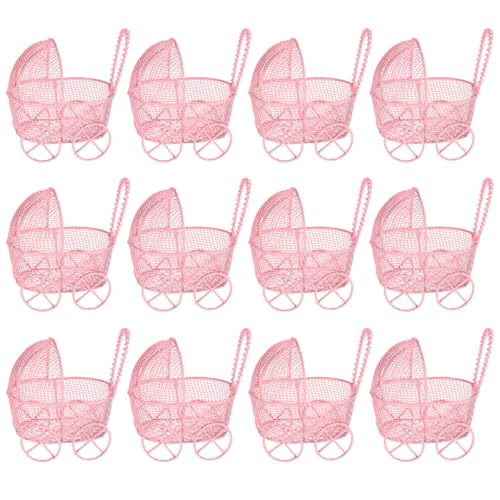 12 cochecitos rosa de hierro de 3.1 pulgadas para recuerdos de bautizo y centros de mesa vintage 5
