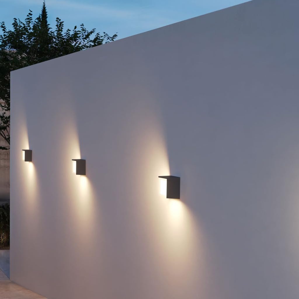 [4 UDS] Aplique Led Exterior Pared 15W Impermeable IP65 2700K 3200K 4000K Luz Ajustable Muro Interior Foco Lámparas Terraza Diseño Cuadrado Negro Apliques Candeeiro El Palique Jardín Dormitorio