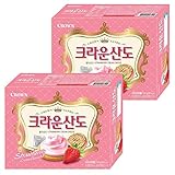Crown Sando Strawberry Cream Cheese | 161g | 2 Boxes, Korean Snack, Strawberry Cream Cheese Filling Sandwich Biscuit, Sweet & Fruity, 산도 딸기크림치즈 샌드