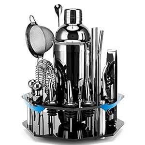 21-teiliges Cocktail-Set | Cocktail Shaker Set mit drehbarem Ständer | Shaker aus langlebigem Edelstahl mit Zubehör…